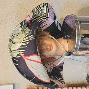 Black Wide-Brim Floppy Fabric Sun Hat with Vibrant Floral Lining Removable Strap